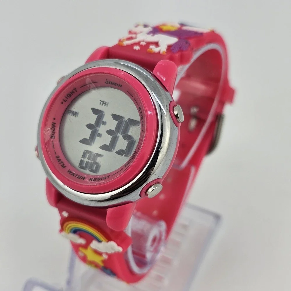 Digital Kid's Watch 34MM Unicorn Rainbows Pink Plastic‎ Bands New Battery